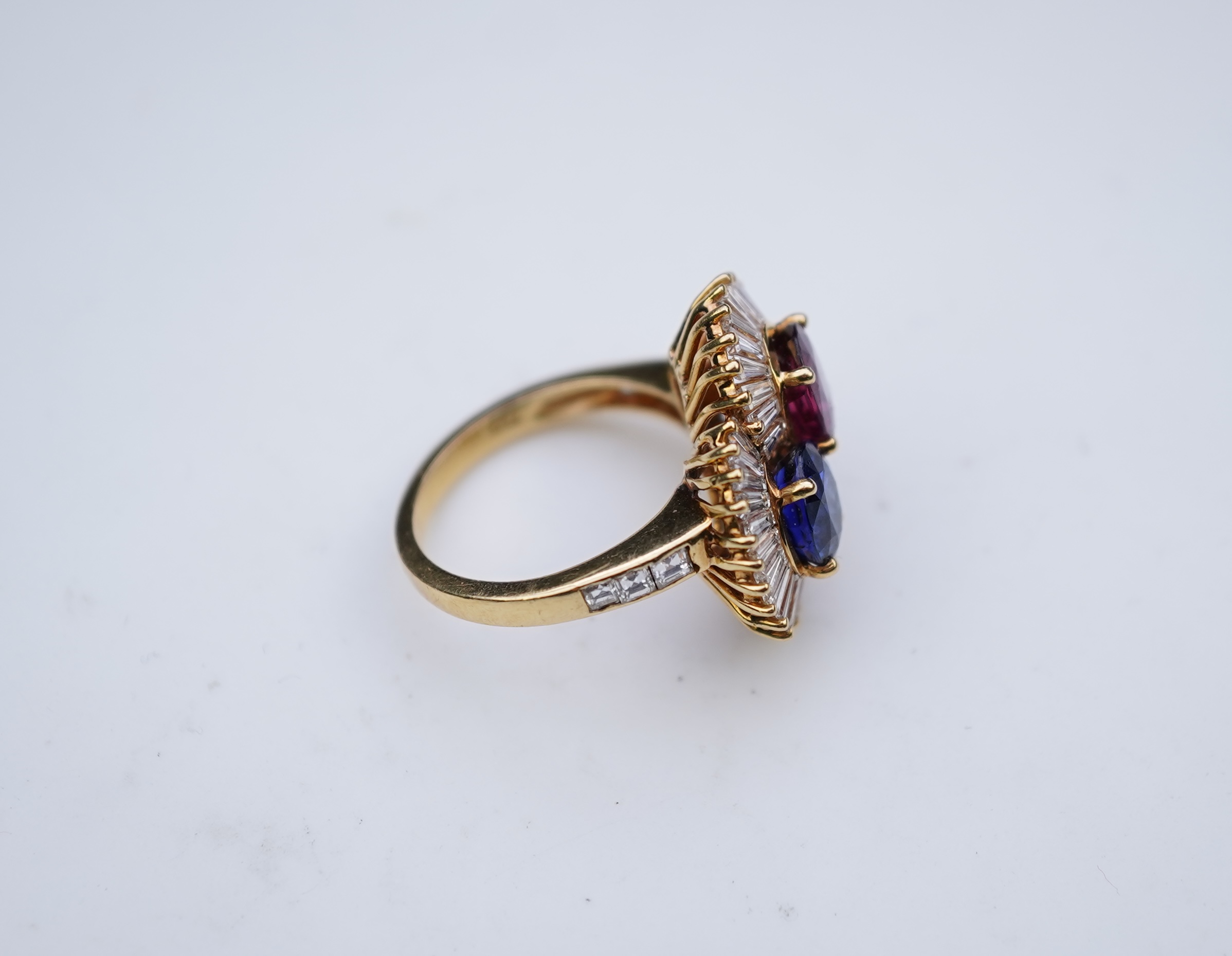 A ruby, sapphire and diamond 'toi et moi' ring